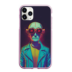Чехол iPhone 11 Pro матовый Голова лысого ученого киберпанка, цвет: 3D-розовый