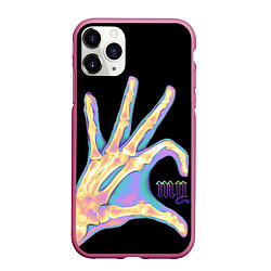 Чехол iPhone 11 Pro матовый Сердечко левой рукой - неоновый рентген, цвет: 3D-малиновый