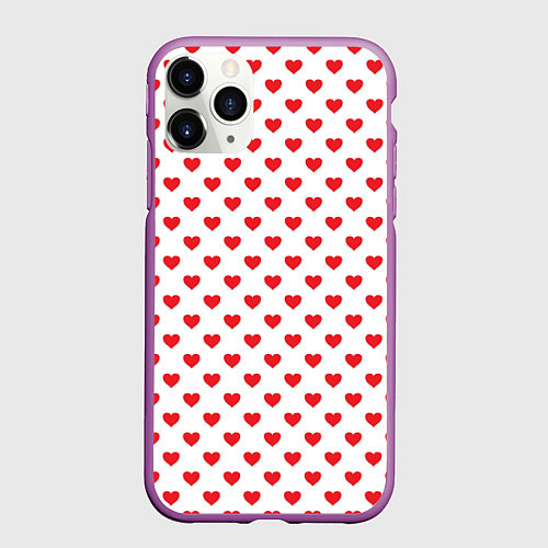 Чехол iPhone 11 Pro матовый Сердечки - паттерн / 3D-Фиолетовый – фото 1