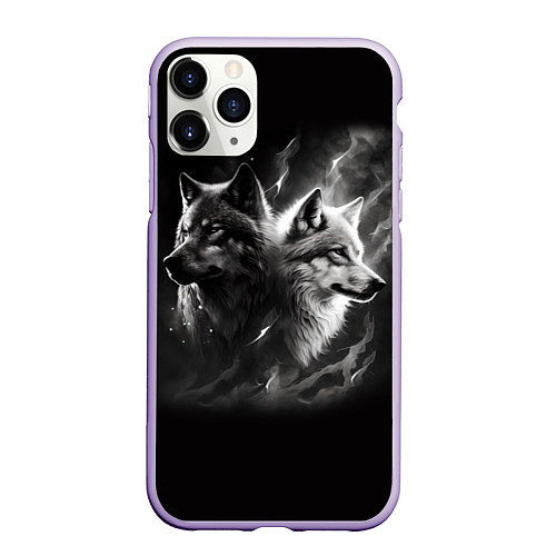 Чехол iPhone 11 Pro матовый Волки - белый и черный / 3D-Светло-сиреневый – фото 1