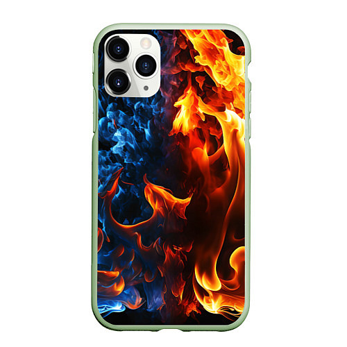 Чехол iPhone 11 Pro матовый Битва огней - два пламени / 3D-Салатовый – фото 1