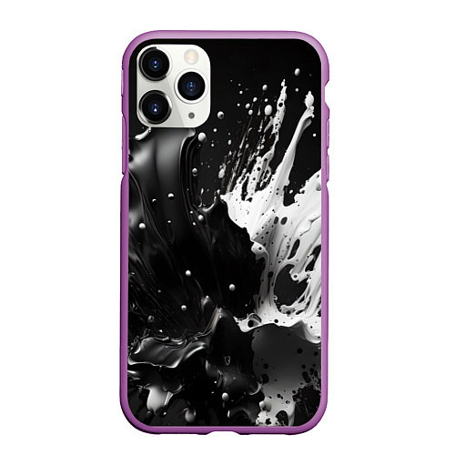 Чехол iPhone 11 Pro матовый Брызги красок - белая и черная / 3D-Фиолетовый – фото 1
