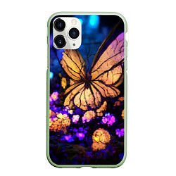 Чехол iPhone 11 Pro матовый Цветок бабочка midjouney, цвет: 3D-салатовый