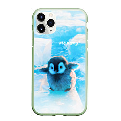 Чехол iPhone 11 Pro матовый Милый пингвин - мамочка, цвет: 3D-салатовый