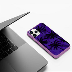 Чехол iPhone 11 Pro матовый Пальмы в ночи, цвет: 3D-фиолетовый — фото 2