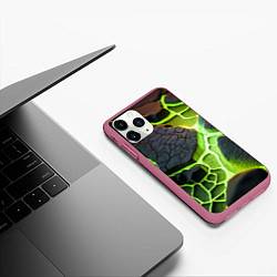 Чехол iPhone 11 Pro матовый Зеленая неоновая лава, цвет: 3D-малиновый — фото 2