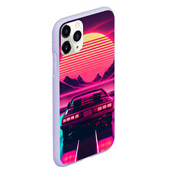 Чехол iPhone 11 Pro матовый Синтвейв закат и автомобиль, цвет: 3D-светло-сиреневый — фото 2