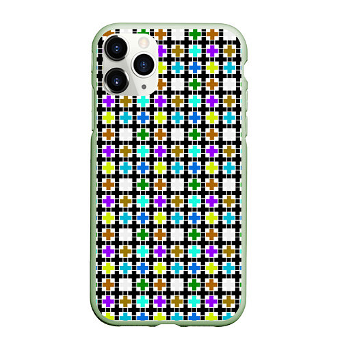 Чехол iPhone 11 Pro матовый Геометрический узор в клетку разноцветный / 3D-Салатовый – фото 1