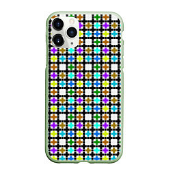 Чехол iPhone 11 Pro матовый Геометрический узор в клетку разноцветный, цвет: 3D-салатовый