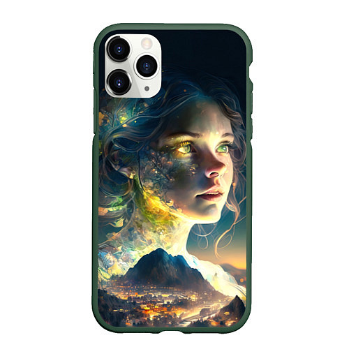 Чехол iPhone 11 Pro матовый Девушка-ночь / 3D-Темно-зеленый – фото 1