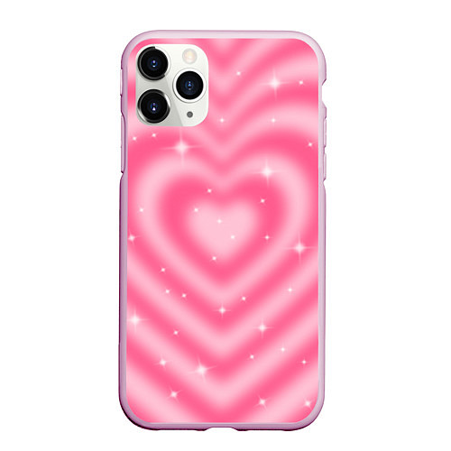 Чехол iPhone 11 Pro матовый Pink y2k hearts / 3D-Розовый – фото 1