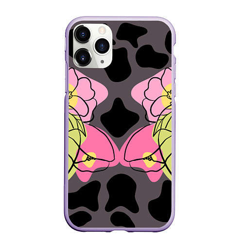Чехол iPhone 11 Pro матовый Леопардовый принт и цветы / 3D-Светло-сиреневый – фото 1
