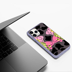 Чехол iPhone 11 Pro матовый Леопардовый принт и цветы, цвет: 3D-светло-сиреневый — фото 2