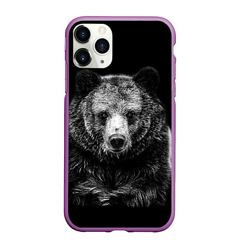 Чехол iPhone 11 Pro матовый Медведь тотем славян / 3D-Фиолетовый – фото 1