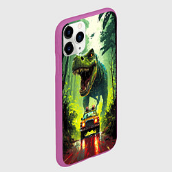 Чехол iPhone 11 Pro матовый Динозавр в погоне за машиной в джунглях, цвет: 3D-фиолетовый — фото 2