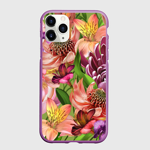 Чехол iPhone 11 Pro матовый Райские цветы / 3D-Фиолетовый – фото 1
