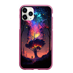 Чехол iPhone 11 Pro матовый Огненное дерево в звездном лесу, цвет: 3D-малиновый