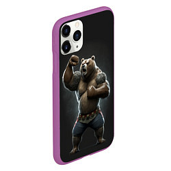 Чехол iPhone 11 Pro матовый Медведь показывает свою силу, цвет: 3D-фиолетовый — фото 2