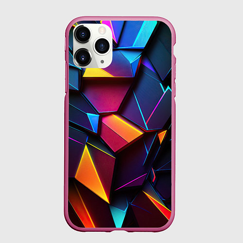Чехол iPhone 11 Pro матовый Неоновые абстрактные плиты / 3D-Малиновый – фото 1