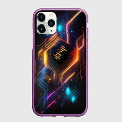 Чехол iPhone 11 Pro матовый Неоновая абстрактная электроцепь