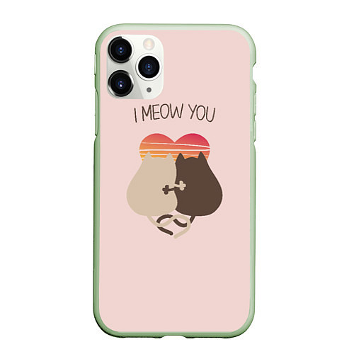Чехол iPhone 11 Pro матовый Кошачье счастье / 3D-Салатовый – фото 1
