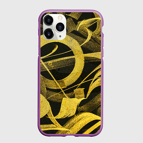 Чехол iPhone 11 Pro матовый Gold Calligraphic / 3D-Фиолетовый – фото 1