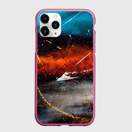 Чехол iPhone 11 Pro матовый Серый, оранжевый и синий туманы и краски / 3D-Малиновый – фото 1