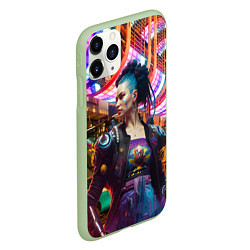 Чехол iPhone 11 Pro матовый Cyberpunk 2077 - neural network, цвет: 3D-салатовый — фото 2