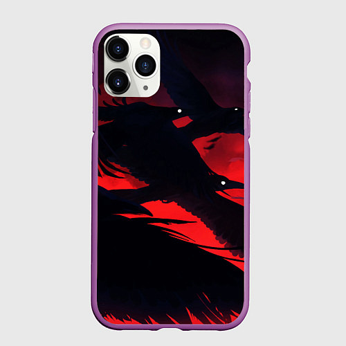 Чехол iPhone 11 Pro матовый Пикирующие вороны / 3D-Фиолетовый – фото 1