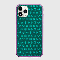 Чехол iPhone 11 Pro матовый Паттерн элементали под анемо, цвет: 3D-фиолетовый