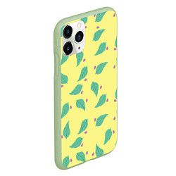 Чехол iPhone 11 Pro матовый Лист и букашка на желтом фоне орнамент, цвет: 3D-салатовый — фото 2