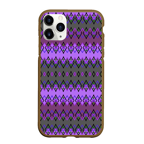 Чехол iPhone 11 Pro матовый Серо-фиолетовый этнический геометрический узор / 3D-Коричневый – фото 1