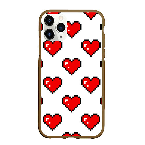 Чехол iPhone 11 Pro матовый Сердца в стиле пиксель-арт / 3D-Коричневый – фото 1