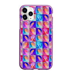 Чехол iPhone 11 Pro матовый Клетчатый узор с девушками, цвет: 3D-фиолетовый