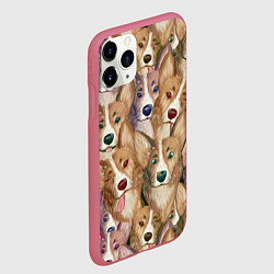 Чехол iPhone 11 Pro матовый Паттерн с корги, цвет: 3D-малиновый — фото 2
