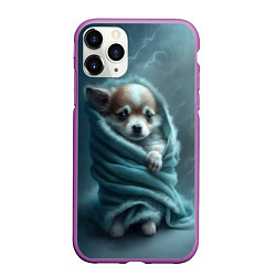 Чехол iPhone 11 Pro матовый Милый щенок в одеяле