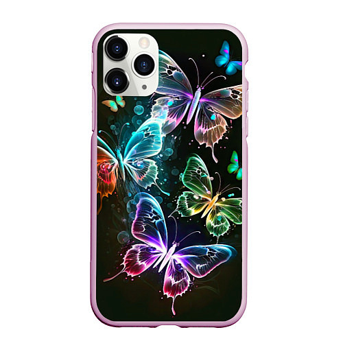 Чехол iPhone 11 Pro матовый Неоновые дикие бабочки / 3D-Розовый – фото 1