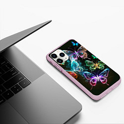 Чехол iPhone 11 Pro матовый Неоновые дикие бабочки, цвет: 3D-розовый — фото 2