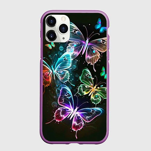 Чехол iPhone 11 Pro матовый Неоновые дикие бабочки / 3D-Фиолетовый – фото 1