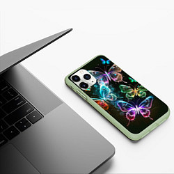 Чехол iPhone 11 Pro матовый Неоновые дикие бабочки, цвет: 3D-салатовый — фото 2