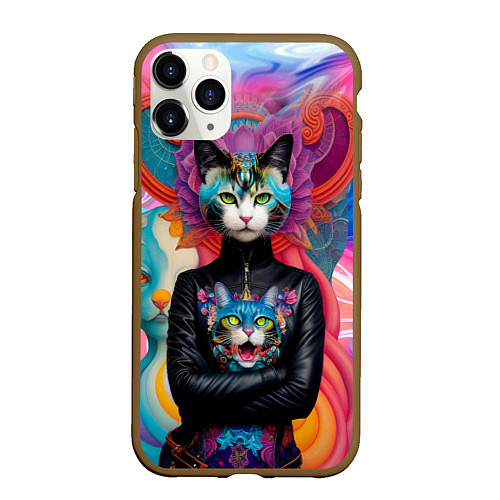 Чехол iPhone 11 Pro матовый Молодая модница - нейросеть / 3D-Коричневый – фото 1