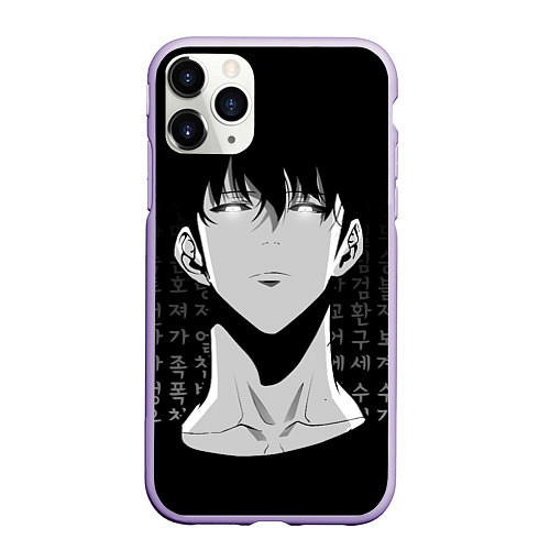 Чехол iPhone 11 Pro матовый Сон Джин Ву на фоне корейских символов / 3D-Светло-сиреневый – фото 1