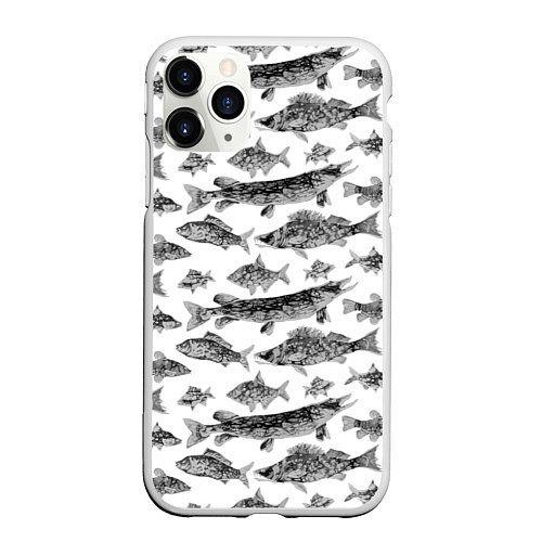 Чехол iPhone 11 Pro матовый Паттерн на каждый день о рыбалке / 3D-Белый – фото 1