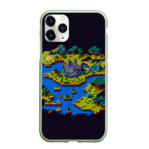 Чехол iPhone 11 Pro матовый Пиксельный остров и замок / 3D-Салатовый – фото 1