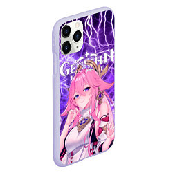 Чехол iPhone 11 Pro матовый Яэ Мико на фоне молний, цвет: 3D-светло-сиреневый — фото 2