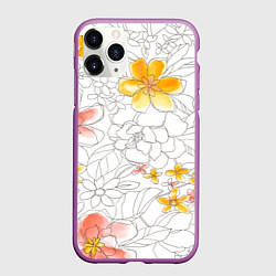 Чехол iPhone 11 Pro матовый Нарисованный цветы - светлый, цвет: 3D-фиолетовый