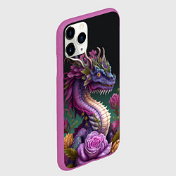 Чехол iPhone 11 Pro матовый Неоновый дракон с цветами, цвет: 3D-фиолетовый — фото 2