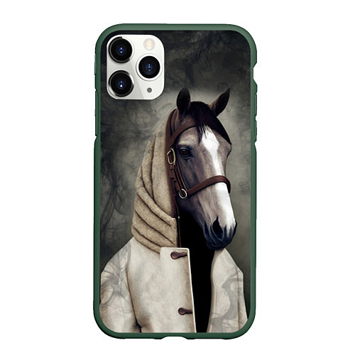Чехол iPhone 11 Pro матовый Конь в пальто в прямом смысле / 3D-Темно-зеленый – фото 1