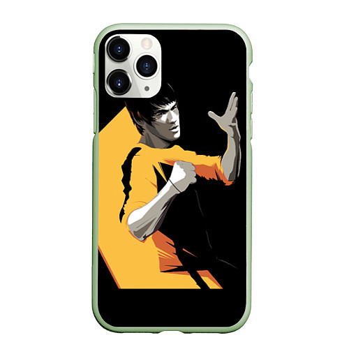 Чехол iPhone 11 Pro матовый Брюс Ли арт / 3D-Салатовый – фото 1