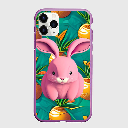 Чехол iPhone 11 Pro матовый Pink rabbit / 3D-Фиолетовый – фото 1